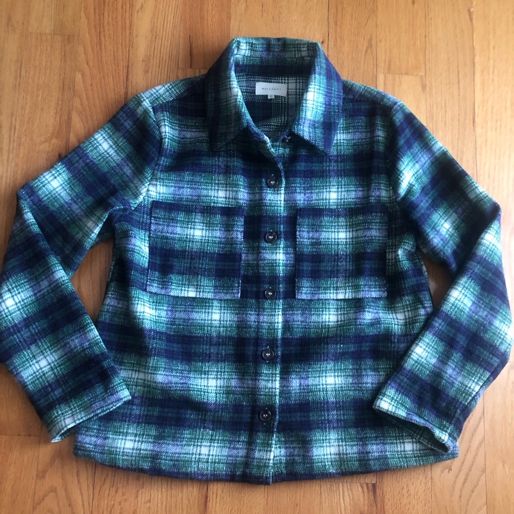 MELLODAY Green and Blue Plaid Shirt jacket
